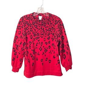 Chico's Zenergy Red & Black Leopard Print Long Sleeve Top Sz 0/4-6 Cotton Blend